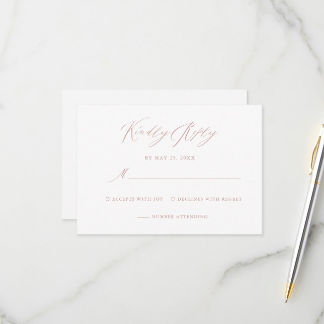 Cartons Réponse Élégant Mariage de calligraphie or Rose blanche (Devant/Arrière en situation)