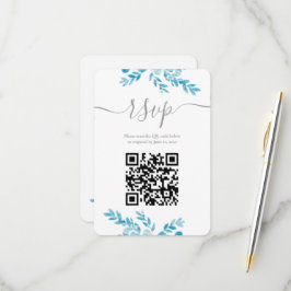 Cartons Réponse Élégant Mariage de code QR bleu gris floral