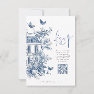 Cartons Réponse Élégant Mariage de code QR Toile Bleue De Jouy