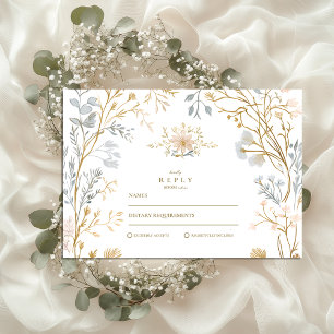Cartons Réponse Élégant Mariage de crête florale neutre