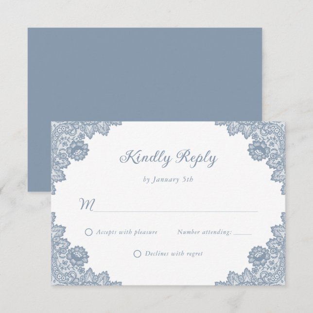 Cartons Réponse Elégant Mariage de dentelle bleu bleu-bleu (Devant / Derrière)