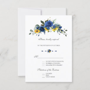 Cartons Réponse Élégant Mariage de fleurs bleues de la Marine
