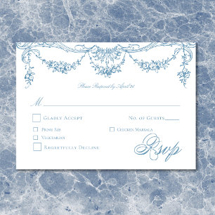 Cartons Réponse Élégant Mariage de la Chinoiserie Victorienne Bleu