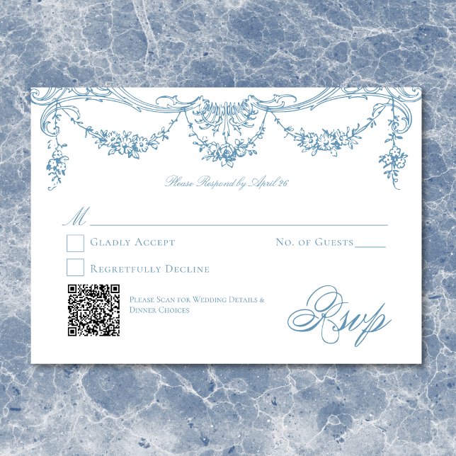 Cartons Réponse Élégant Mariage de la Chinoiserie Victorienne Bleu (Elegant French Blue Victorian Chinoiserie Wedding RSVP Card)