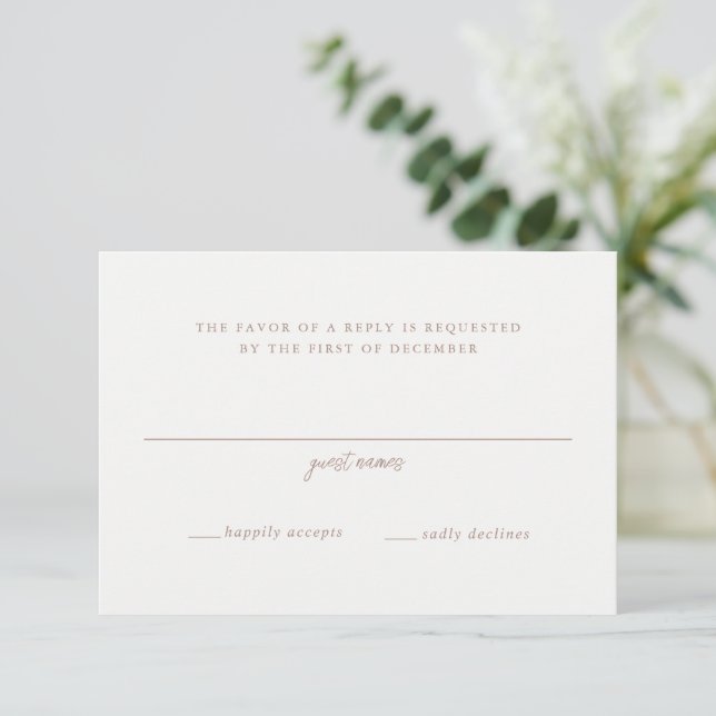 Cartons Réponse Élégant Mariage de Monogramme Neutre Terre (Debout devant)