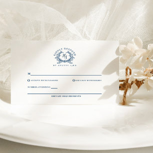 Cartons Réponse Elégant Mariage de monographie bleu azur