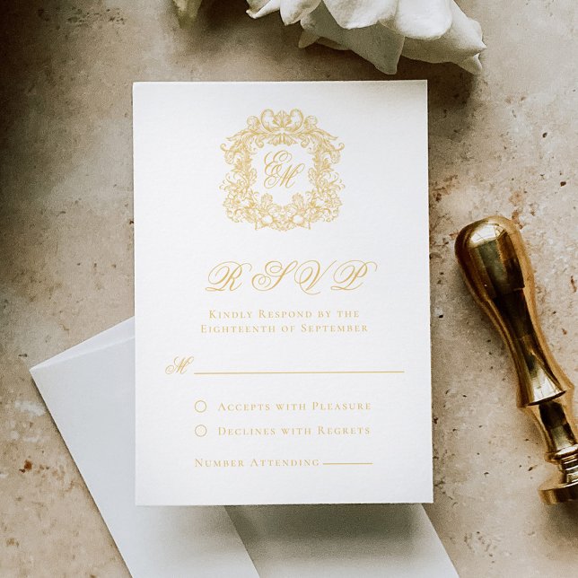 Cartons Réponse Élégant Mariage de script de monogramme or Faux (Créateur téléchargé)