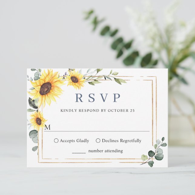 Cartons Réponse Élégant Mariage de tournesol Eucalyptus (Debout devant)