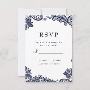 Cartons Réponse Elégant Mariage dentelle Détails du boîtier Bleu B
