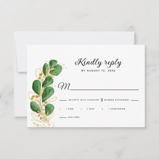 Cartons Réponse Élégant Mariage émeraude blanc vert Eucalyptus (Devant)