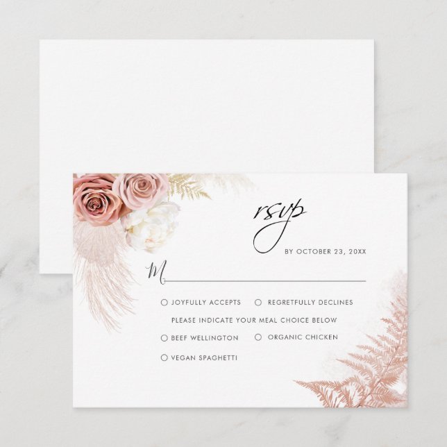 Cartons Réponse Élégant Mariage en terracotta en laiton Pampas (Devant / Derrière)
