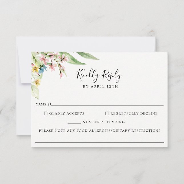Cartons Réponse Élégant Mariage Fleur sauvage Allergie alimentaire (Devant)