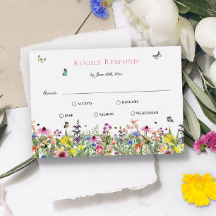 Cartons Réponse Élégant Mariage Fleur sauvage d'été