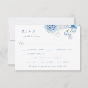 Cartons Réponse Élégant Mariage Floral Bleu