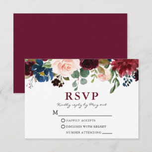 Cartons Réponse Elégant Mariage floral bordeaux
