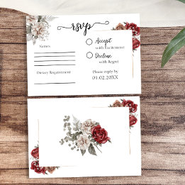 Cartons Réponse Élégant Mariage floral bordeaux et argenté