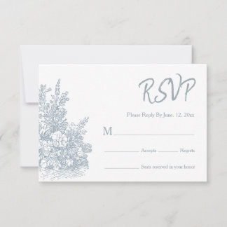 Cartons Réponse Élégant mariage floral bordeaux poussiéreux bleu