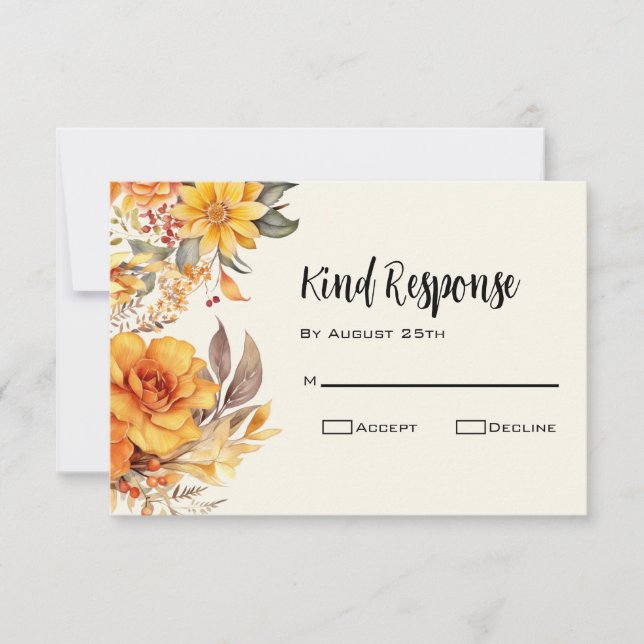 Cartons Réponse Élégant Mariage floral d'automne (Devant)
