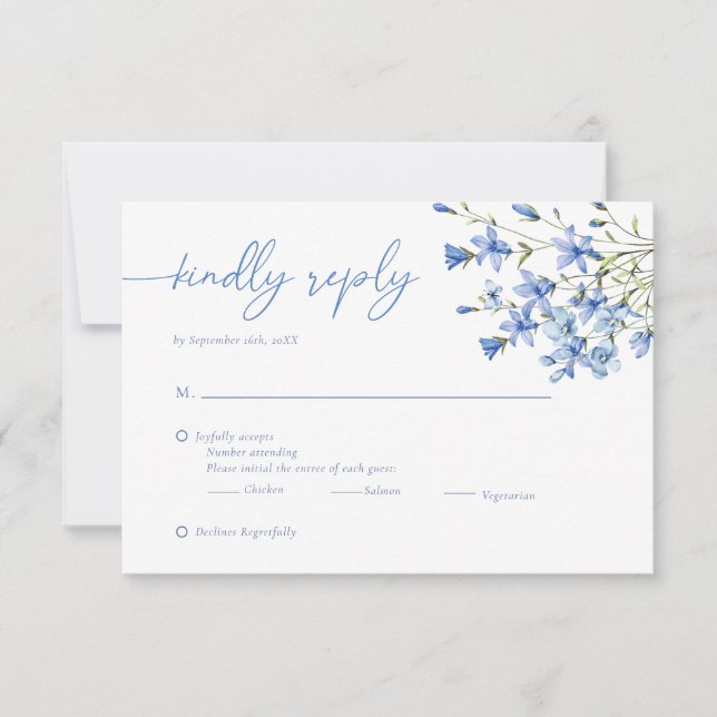 Cartons Réponse Élégant Mariage floral Dusty Blue (Devant)