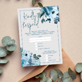Cartons Réponse Élégant Mariage floral Dusty Blue