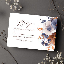 Cartons Réponse Élégant Mariage Floral Dusty Blue Rust