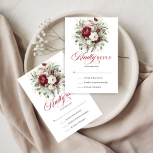 Cartons Réponse Élégant Mariage Floral Eucalyptus Bourgogne Or  