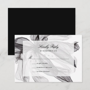 Cartons Réponse Élégant Mariage floral noir et blanc fumé