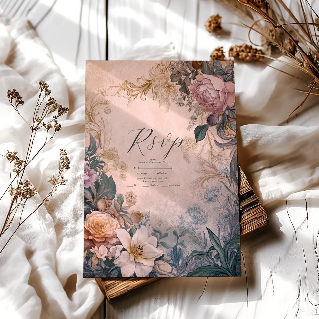 Cartons Réponse Elégant Mariage floral rose clair (Créateur téléchargé)