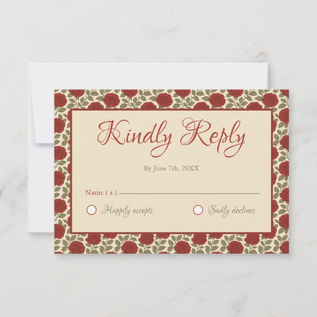 Cartons Réponse Élégant Mariage Floral Rose Rouge (Devant)