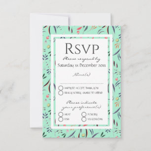 Cartons Réponse Élégant MARIAGE floral vert à la menthe