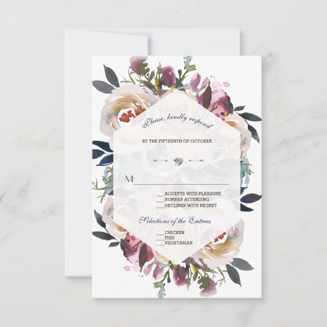Cartons Réponse Élégant Mariage géométrique bleu rose rose pâle (Devant)