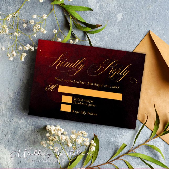 Cartons Réponse Élégant Mariage Gold personnalisé rouge et noir (Créateur téléchargé)