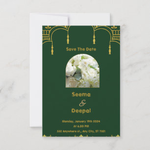 Cartons Réponse Élégant Mariage indien traditionnel en vert et Go