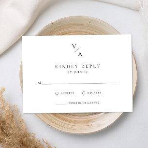 Cartons Réponse Élégant Mariage Moderne Monogramme Noir et Blanc