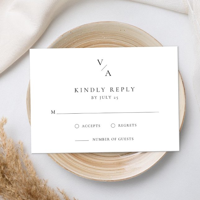 Cartons Réponse Élégant Mariage Moderne Monogramme Noir et Blanc (Créateur téléchargé)