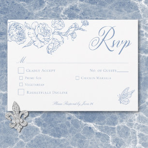 Cartons Réponse Élégant Mariage Oiseau et Blason de Chinoiserie Bl