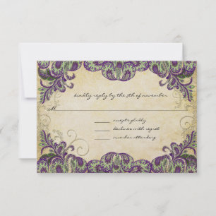 Cartons Réponse Élégant Mariage Peacock Gold Purple & Green