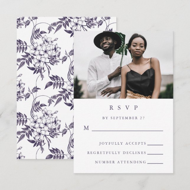 Cartons Réponse Élégant Mariage photo floral (Devant / Derrière)