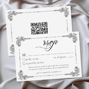 Cartons Réponse Élégant Mariage QR Baroque Noir Blanc Vintage