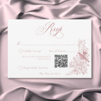 Élégant Mariage QR Chinoiserie Rose Nature & Oisea