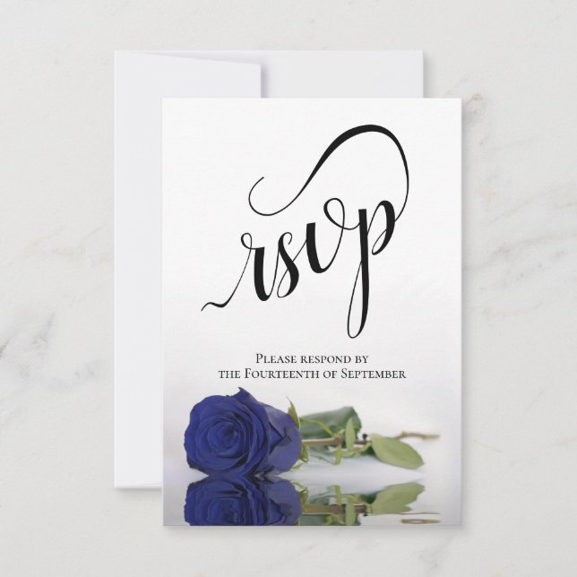 Cartons Réponse Élégant Mariage Rose Bleu de la Marine à longue ti (Devant)