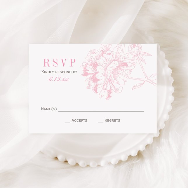 Cartons Réponse Élégant Mariage rose gris floral pivoine (Créateur téléchargé)