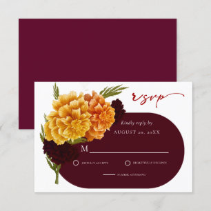 Cartons Réponse Elégant Mariage rouge Bourgogne MARIGOLD