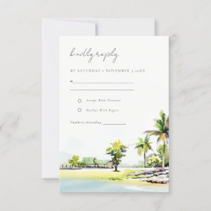 Cartons Réponse Elégant Mariage Tropical Coastal Beach Palm Tree