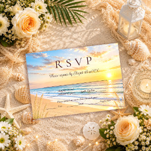 Cartons Réponse Élégant mariage tropical sur la plage avec vagues