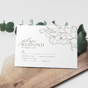 Cartons Réponse Élégant mariage vert sauge floral dessiné à la mai