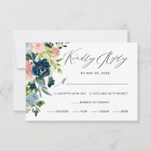 Cartons Réponse Elégant Marine Blue Blush Roses Floral Foods Maria