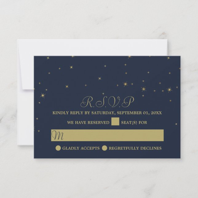 Cartons Réponse Elégant Marine & Gold Falling Stars Mariage (Devant)