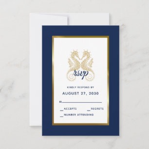 Cartons Réponse Elégant Marine Gold Seahorses Mariage moderne
