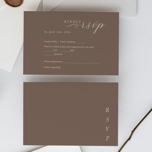 Cartons Réponse Elegant Minimalist Taupe Ivory Script Wedding (Créateur téléchargé)